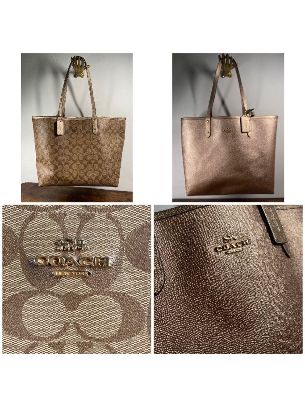 Coach Reversible City Tote In Signature Canvas & Rose Gold F39518 With Removable